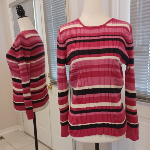 Cherokee Sweaters - 4/$40 Pink Striped Fitted Sweater - Size Large